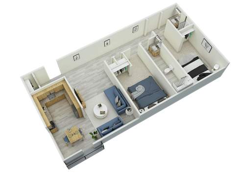 Floor plan for 2 beds, 2 baths, 950 sqft